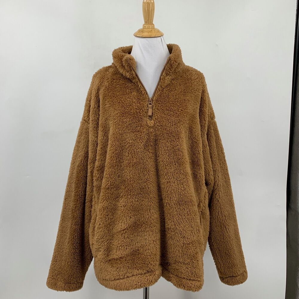 Lands End Sweater Womens L Large Forth Fuzzy Quarter Zip Long Sleeve Shaggy - Picture 2 of 14